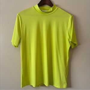 H&M| Striking Neon Lemon/Lime Short Sleeve Mock Neck Shirt Blouse Sz XL
